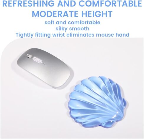 Gel Wrist Rest for Keyboard and Mouse, Transparent Blue Shell Shape, Ergonomic Silicone Non-Slip Support for Computer Gaming Home Office in Kuwait