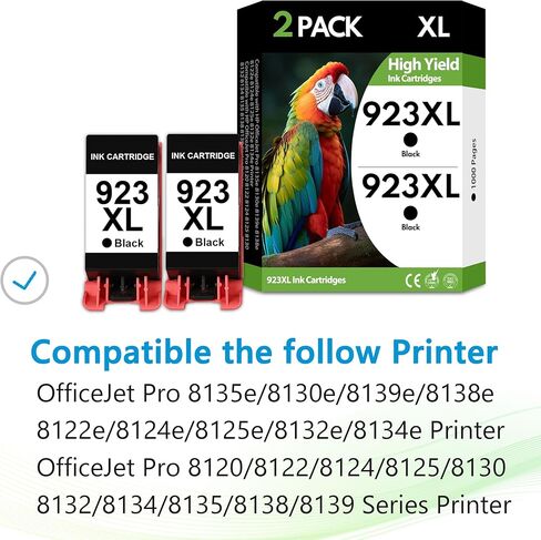 خراطيش حبر 923XL 923 2 سوداء عالية الإنتاجية، بديلة لـ HP 923 XL، متوافقة مع طابعات HP OfficeJet Pro 8130e 8135e 8139e 8138e 8122e 8120 8124e 8125e 8130 8132e 8134e in Kuwait