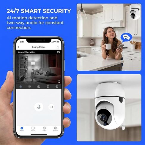 WiFi 1080P HD Camera for Remote Surveillance Indoor Security Camera for Baby Monitor Dog Camera W/2-Way Audio Siren Motion Detection Infrared Night Vision Magnetic Base Cloud & TF Card Storage White in Kuwait