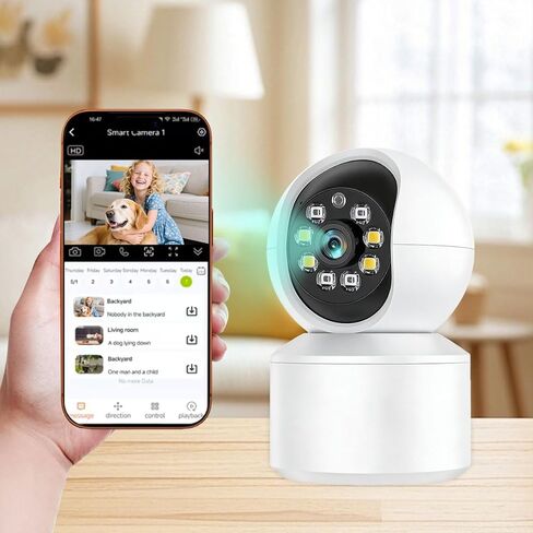 1080P Security Camera Indoor, 360° WiFi Cameras for Home Security, Pet/Dog/Kids Camera with Phone app, 2-Way Audio, Night Vision, Motion Tracking Safety for Family, Cloud & SD Card Storage, White in Kuwait