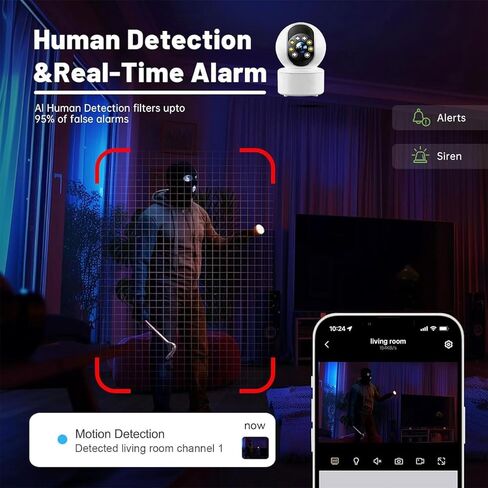 1080P Security Camera Indoor, 360° WiFi Cameras for Home Security, Pet/Dog/Kids Camera with Phone app, 2-Way Audio, Night Vision, Motion Tracking Safety for Family, Cloud & SD Card Storage, White in Kuwait