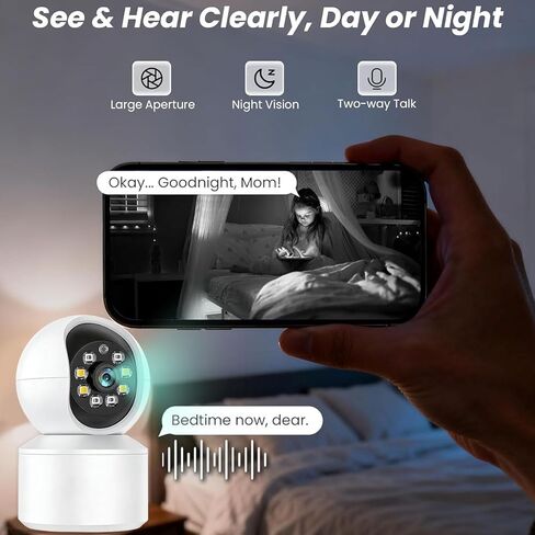 1080P Security Camera Indoor, 360° WiFi Cameras for Home Security, Pet/Dog/Kids Camera with Phone app, 2-Way Audio, Night Vision, Motion Tracking Safety for Family, Cloud & SD Card Storage, White in Kuwait