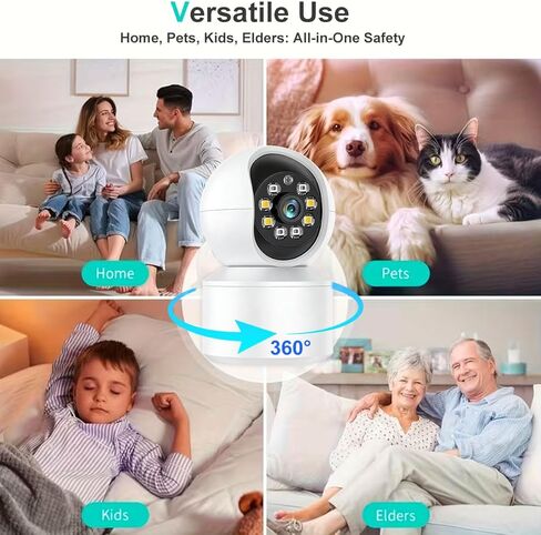 1080P Security Camera Indoor, 360° WiFi Cameras for Home Security, Pet/Dog/Kids Camera with Phone app, 2-Way Audio, Night Vision, Motion Tracking Safety for Family, Cloud & SD Card Storage, White in Kuwait