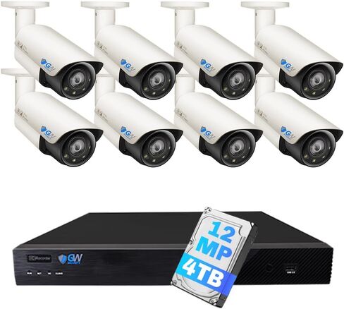 GW Security 16 Channel UltraHD 12MP 4K @ 30FPS Realtime 3X Motorized Zoom PoE Security Camera System with 8 x 12MP Face Recognition Full-Time Color Night Vision Outdoor/Indoor Smart AI Bullet Cameras in Kuwait