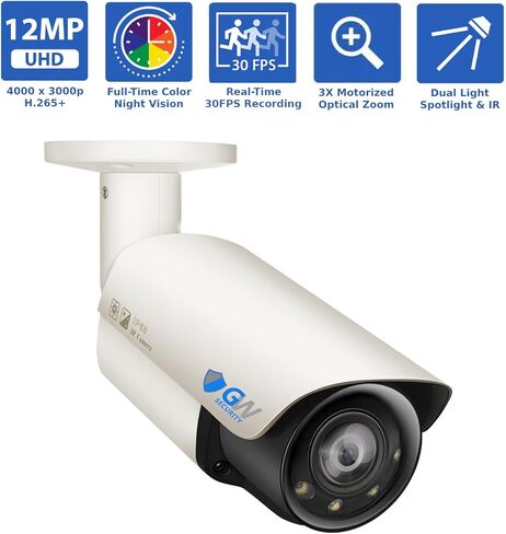 GW Security 16 Channel UltraHD 12MP 4K @ 30FPS Realtime 3X Motorized Zoom PoE Security Camera System with 8 x 12MP Face Recognition Full-Time Color Night Vision Outdoor/Indoor Smart AI Bullet Cameras in Kuwait