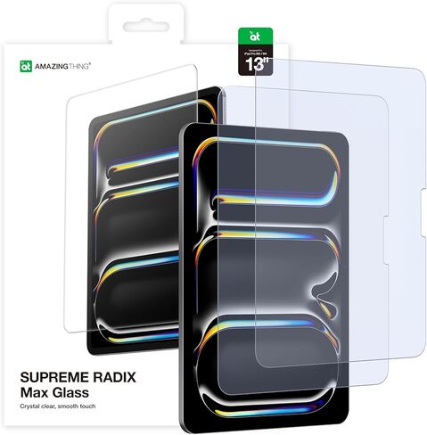 AMAZINGthing for iPad Pro 13-inch M5/M4 [RADIX - Max Glass] Screen Protector, Blue Light Reduction, 9H Tempered Glass, Case-Friendly, Full Coverage, Smudge and Scratch Resistant, 2 Pack in Kuwait