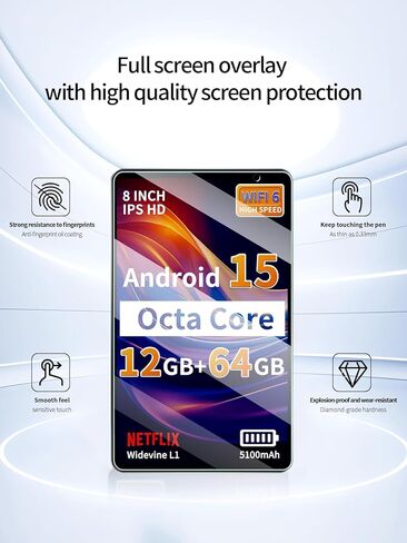 واقي شاشة لجهاز Topsand&HAOVM M8 2025 Android 15 Tablet 8 بوصة، مضاد للخدش 9H صلابة اللمس الحساسة 2.5D حواف مستديرة خالية من الفقاعات سهلة التركيب، عبوتان. in Kuwait
