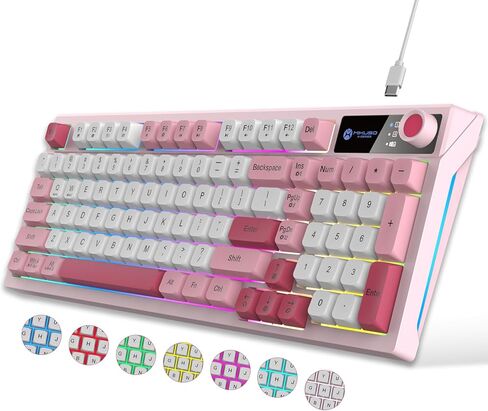 لوحة مفاتيح سلكية مكونة من 98 مفتاحًا، لوحة مفاتيح للألعاب بإضاءة خلفية RGB مع مقبض مستوى الصوت وشريط إضاءة جانبي، 8 أوضاع إضاءة و7 تغييرات في الألوان، لوحة مفاتيح USB للتوصيل والتشغيل للكمبيوتر الشخصي/Mac، كمبيوتر محمول وردي in Kuwait