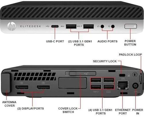 كمبيوتر HP Micro PC Elitedesk 800 G3 Mini Computer Desktop Intel i5-6500T يصل إلى 3.10 جيجا هرتز 16 جيجا 256 جيجا NVMe SSD مدمج AX200 Wi-Fi 6 BT لوحة مفاتيح لاسلكية وماوس Windows 11 (متجدد) in Kuwait