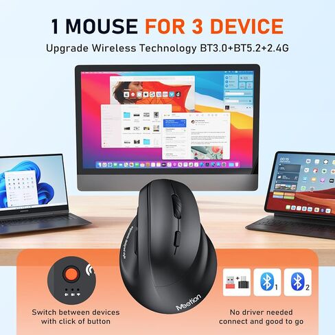 MEETION Ergonomic Keyboard with Vertical Mouse, Wired 7 Colors Transparent Backlit Keyboard, 4 Brightness Comfortable Wrist Rest Cushion, Wireless RGB Rechargeable Mouse in Kuwait