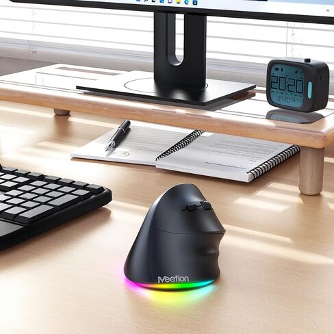 MEETION Ergonomic Keyboard with Vertical Mouse, Wired 7 Colors Transparent Backlit Keyboard, 4 Brightness Comfortable Wrist Rest Cushion, Wireless RGB Rechargeable Mouse in Kuwait