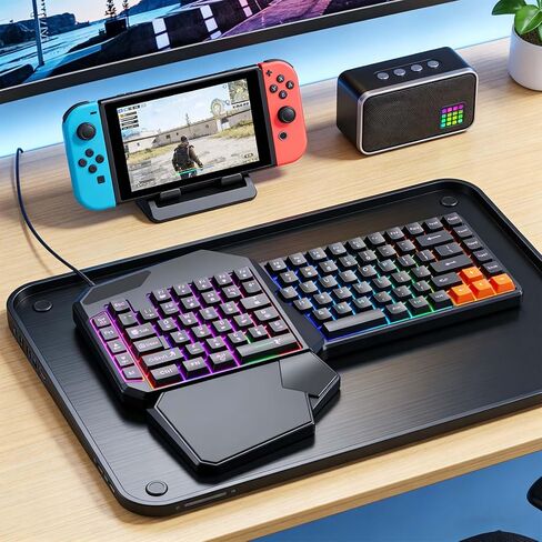 One Handed Gaming Keyboard, 40 Keys Wired One-Handed Keypad with 7 Color Backlit, Ergonomic Palm Rest, USB Wired Gaming Keypad for PC, Laptop, Gaming Console, FPS MOBA Games in Kuwait