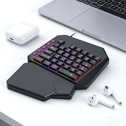 One Handed Gaming Keyboard, 40 Keys Wired One-Handed Keypad with 7 Color Backlit, Ergonomic Palm Rest, USB Wired Gaming Keypad for PC, Laptop, Gaming Console, FPS MOBA Games in Kuwait