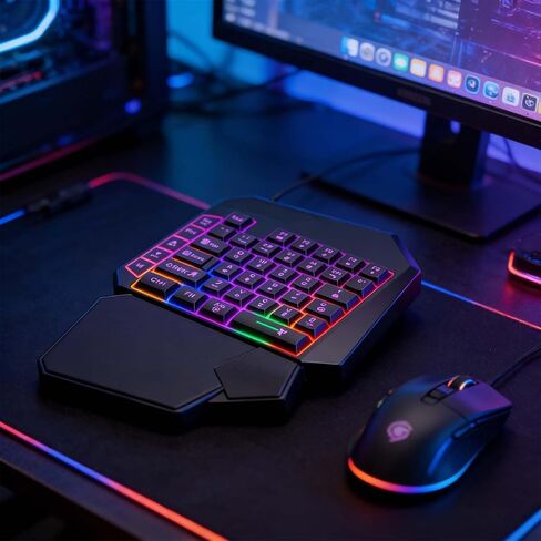 One Handed Gaming Keyboard, 40 Keys Wired One-Handed Keypad with 7 Color Backlit, Ergonomic Palm Rest, USB Wired Gaming Keypad for PC, Laptop, Gaming Console, FPS MOBA Games in Kuwait