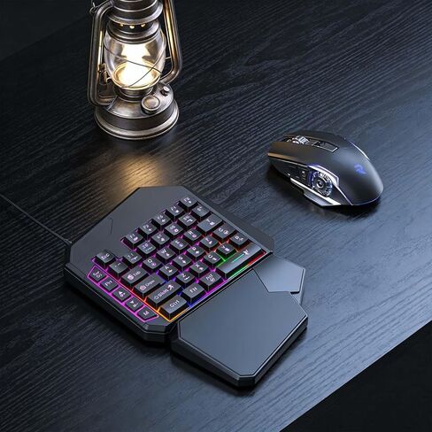 One Handed Gaming Keyboard, 40 Keys Wired One-Handed Keypad with 7 Color Backlit, Ergonomic Palm Rest, USB Wired Gaming Keypad for PC, Laptop, Gaming Console, FPS MOBA Games in Kuwait