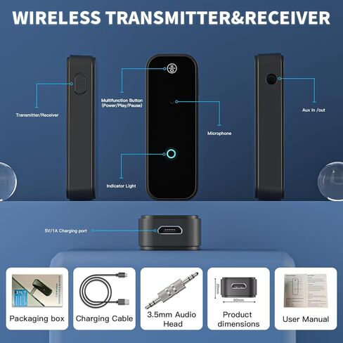 Aux Bluetooth Adapter Portable 3.5mm Blue-tooth Aux Adapter for Car 2 in 1 Wireless Bluetooth Receiver for Car/Home/TV Audio/Speakers/Headphones/Stereo System,Hands-Free Call 33FT Widely Working Range in Kuwait