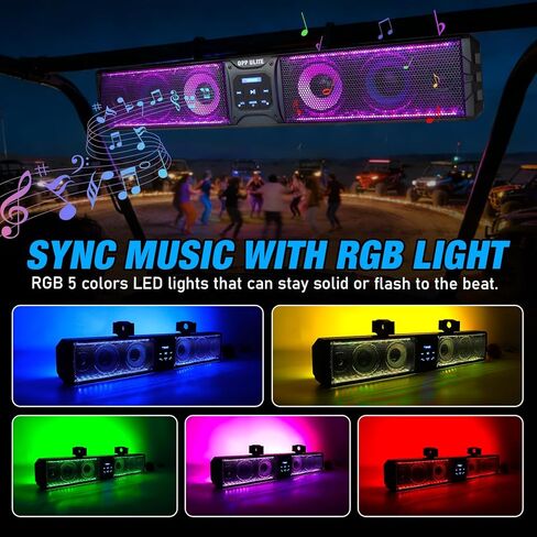 OPP ULITE UTV Sound Bar 6 مكبرات صوت مع ضوء RGB، ترقية 27.5 بوصة بلوتوث وجهاز التحكم عن بعد USB مزامنة الموسيقى الثقيلة المعادن ATV SXS Soundbar لـ Polaris RZR Golf Cart Can-Am w / شريط لف 1-2 بوصة in Kuwait