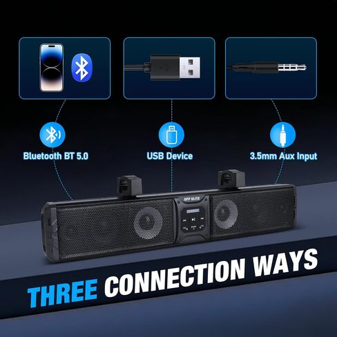 OPP ULITE UTV Sound Bar 6 مكبرات صوت مع ضوء RGB، ترقية 27.5 بوصة بلوتوث وجهاز التحكم عن بعد USB مزامنة الموسيقى الثقيلة المعادن ATV SXS Soundbar لـ Polaris RZR Golf Cart Can-Am w / شريط لف 1-2 بوصة in Kuwait