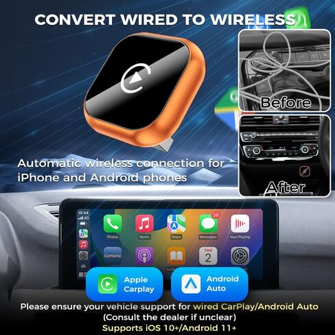 Wireless CarPlay & Android Auto Adapter, Wired to Wireless 2-in-1 CarPlay Dongle for iPhone＆Androidphone, No Audio Lag, Auto-Connect Plug & Play, USB-A/C, Fast, Stable for iOS 10+ & Android 11+ in Kuwait