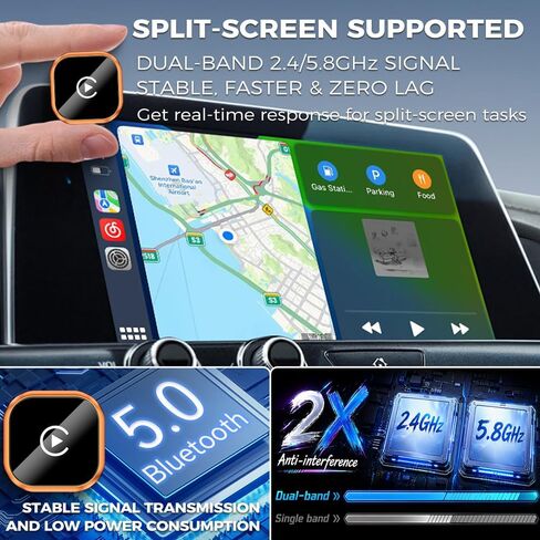 Wireless CarPlay & Android Auto Adapter, Wired to Wireless 2-in-1 CarPlay Dongle for iPhone＆Androidphone, No Audio Lag, Auto-Connect Plug & Play, USB-A/C, Fast, Stable for iOS 10+ & Android 11+ in Kuwait