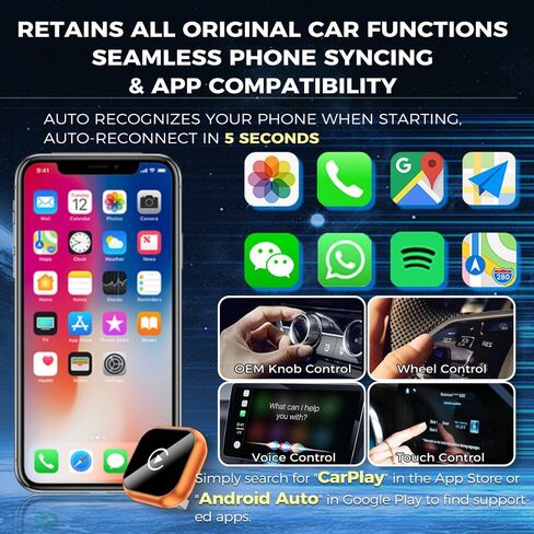 Wireless CarPlay & Android Auto Adapter, Wired to Wireless 2-in-1 CarPlay Dongle for iPhone＆Androidphone, No Audio Lag, Auto-Connect Plug & Play, USB-A/C, Fast, Stable for iOS 10+ & Android 11+ in Kuwait