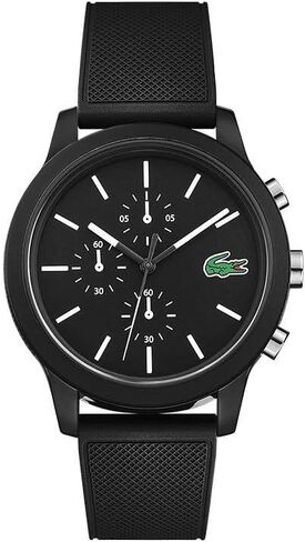 Lacoste Men's 12.12 Quartz Chrono TR90 and Rubber Strap Casual Watch, اللون: أسود (Model: 2010972) in Kuwait