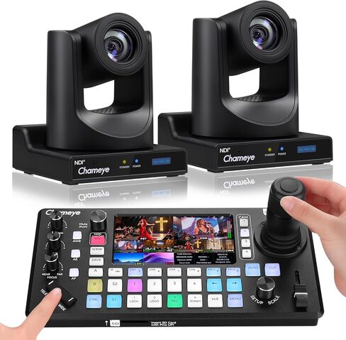كاميرا Chameeye NDI PTZ 30X، تتبع تلقائي بالذكاء الاصطناعي، M500 4K HDMI محول فيديو متكامل وحدة تحكم PTZ للمحترفين لخدمات الكنيسة المباشرة، C730Nx2+M500 in Kuwait