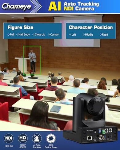 كاميرا Chameeye NDI PTZ 30X، تتبع تلقائي بالذكاء الاصطناعي، M500 4K HDMI محول فيديو متكامل وحدة تحكم PTZ للمحترفين لخدمات الكنيسة المباشرة، C730Nx2+M500 in Kuwait