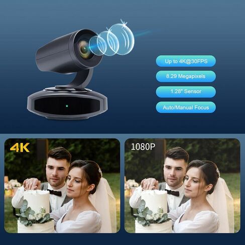 Yunseity 4K PTZ Camera, AI Tracking 10X Optical Zoom 250 Degree Rotation USB 3.0 PoE LAN, with 255 Preset Positions and Distortion Free Lens, for Conference Teaching Live Streaming (US Plug) in Kuwait