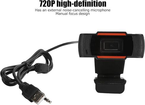 720P Web Camera, HD Webcam with Noise Cancelling Microphone, Full HD Computer Camera with Manual Focus and Multi - Function Base for Desktop, Laptop, Monitor or Tripod in Kuwait