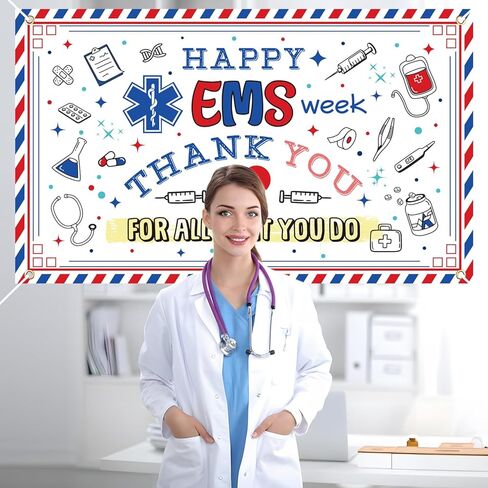 ديكورات لافتة خلفية لأسبوع EMS، 70 * 43 بوصة شكرًا لك على كل ما تفعله لديكورات الحفلات الخلفية، هدايا أسبوع EMS بالجملة للخدمات الطبية الطارئة ديكور خلفية التصوير الفوتوغرافي in Kuwait