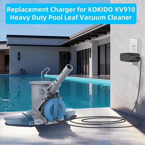 شاحن لكوكيدو EV90 XTROVAC 910 مكنسة كهربائية قابلة للشحن لأوراق حمام السباحة، بطارية 11.1 فولت، مكنسة كهربائية شديدة التحمل لأوراق حمام السباحة، استبدال سلك الطاقة in Kuwait