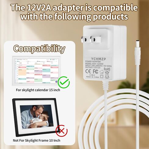 شاحن إمداد طاقة 12 فولت متوافق مع تقويم Skylight 860004165262 لـ Skylight 15 بوصة مخطط الحائط الرقمي ومحول إمداد الطاقة لمخطط العمل (للاستخدام مع مصدر طاقة 12 فولت فقط) in Kuwait