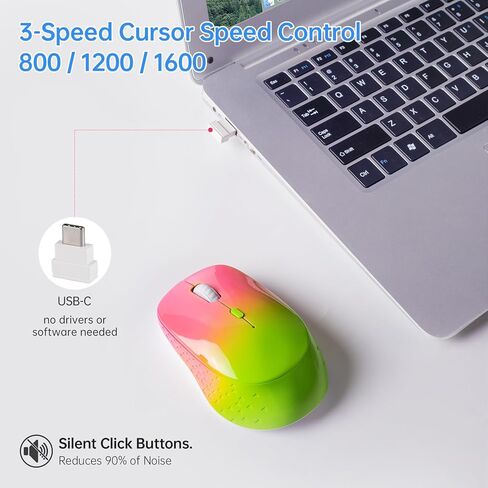ماوس لاسلكي من النوع C، وضع مزدوج 2.4G/USB-C 2 في 1، جهاز استقبال صامت قابل لإعادة الشحن، ماوس لاسلكي مريح لليد اليمنى 3 مستويات DPI 4 أزرار للكمبيوتر المكتبي والكمبيوتر المحمول Mac iPad Phone Surface MacBook in Kuwait