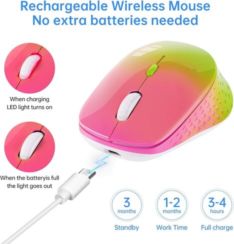 ماوس لاسلكي من النوع C، وضع مزدوج 2.4G/USB-C 2 في 1، جهاز استقبال صامت قابل لإعادة الشحن، ماوس لاسلكي مريح لليد اليمنى 3 مستويات DPI 4 أزرار للكمبيوتر المكتبي والكمبيوتر المحمول Mac iPad Phone Surface MacBook in Kuwait