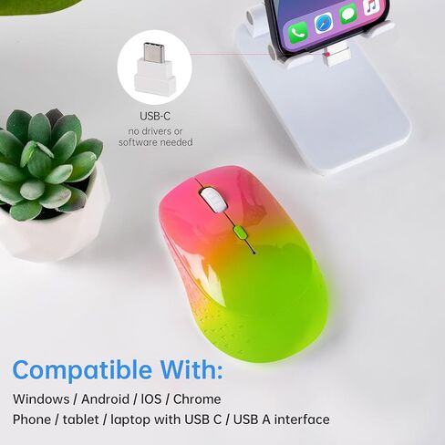 ماوس لاسلكي من النوع C، وضع مزدوج 2.4G/USB-C 2 في 1، جهاز استقبال صامت قابل لإعادة الشحن، ماوس لاسلكي مريح لليد اليمنى 3 مستويات DPI 4 أزرار للكمبيوتر المكتبي والكمبيوتر المحمول Mac iPad Phone Surface MacBook in Kuwait