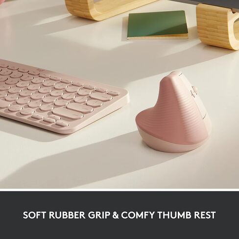 Logitech Lift Vertical Ergonomic Mouse, Wireless, Bluetooth or Logi Bolt USB Receiver, Quiet clicks, 4 Buttons, Compatible with Windows/macOS/iPadOS, Laptop, PC - Rose (Renewed) in Kuwait
