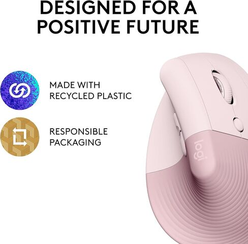Logitech Lift Vertical Ergonomic Mouse, Wireless, Bluetooth or Logi Bolt USB Receiver, Quiet clicks, 4 Buttons, Compatible with Windows/macOS/iPadOS, Laptop, PC - Rose (Renewed) in Kuwait