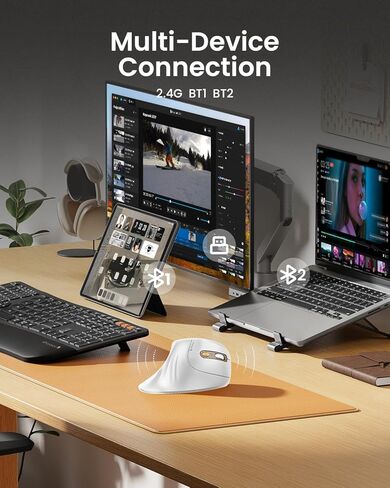ProtoArc EM11 NL Bluetooth Rechargeable Ergonomic Mouse White Gold and MP50 Ergonomic Mouse Pad with Wrist Rest Black in Kuwait