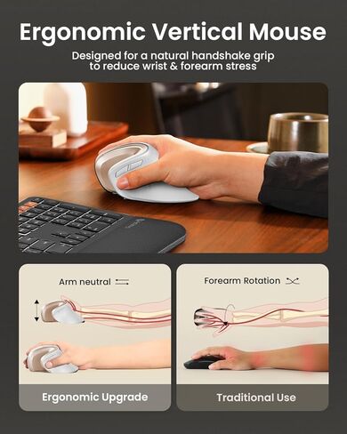 ProtoArc EM11 NL Bluetooth Rechargeable Ergonomic Mouse White Gold and MP50 Ergonomic Mouse Pad with Wrist Rest Black in Kuwait