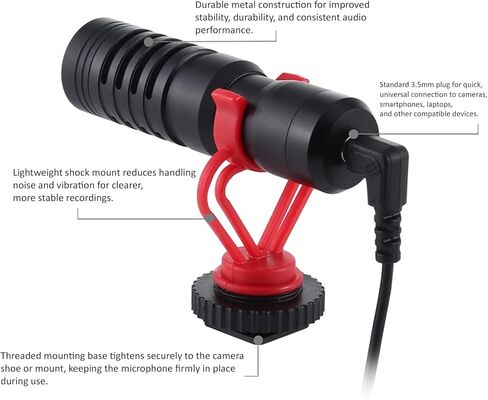 Cardioid Shotgun Microphone for Camera & Smartphone, 3.5mm Plug & Play Condenser Mic with Shock Mount & Windscreen, External Vlog Mic for YouTube & Podcast for Fujifilm X-T1 in Kuwait