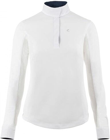 HORZE Blaire Women's Long Sleeved Nanotex Equestrian Riding Competition Show Shirt with UPF 30+ UV Protection - White/Dark Navy - 8 in Saudi Arabia