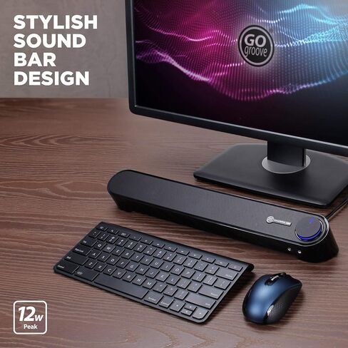 مكبر صوت صغير للكمبيوتر GOgroove (12 حزمة) يعمل بمنفذ USB مع مدخل AUX سلكي سهل الإعداد، صوت ستيريو، منفذ ميكروفون، مقبض التحكم في مستوى الصوت، تصميم تحت الشاشة لسطح المكتب (تعتيم) in Kuwait