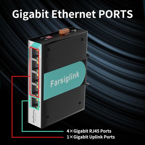 5-Port Full Gigabit Industrial Ethernet Switch, 1 Gigabit RJ45 Port, Unmanaged 10/100/1000Mbps Network Switch, Plug & Play, IP40 Rated, DIN-Rail & Wall Mount in Kuwait