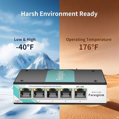5-Port Full Gigabit Industrial Ethernet Switch, 1 Gigabit RJ45 Port, Unmanaged 10/100/1000Mbps Network Switch, Plug & Play, IP40 Rated, DIN-Rail & Wall Mount in Kuwait