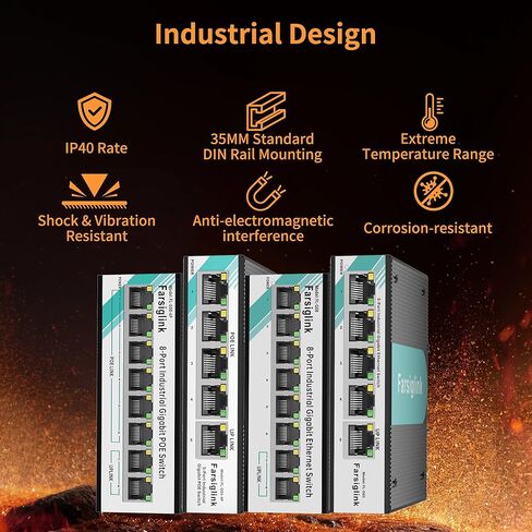 5-Port Full Gigabit Industrial Ethernet Switch, 1 Gigabit RJ45 Port, Unmanaged 10/100/1000Mbps Network Switch, Plug & Play, IP40 Rated, DIN-Rail & Wall Mount in Kuwait