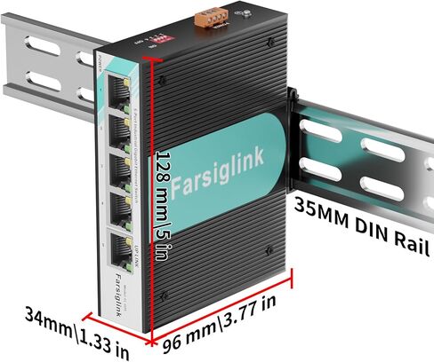 5-Port Full Gigabit Industrial Ethernet Switch, 1 Gigabit RJ45 Port, Unmanaged 10/100/1000Mbps Network Switch, Plug & Play, IP40 Rated, DIN-Rail & Wall Mount in Kuwait
