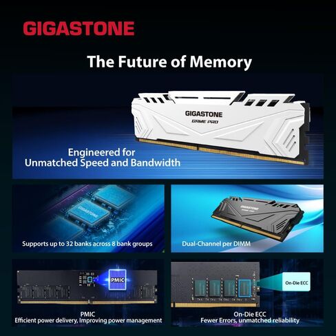 【DDR5 RAM】 GIGASTONE Game PRO 32GB Kit (2x16GB) DDR5 5600MHz PC5-44800 CL 40-40-40-76 Intel XMP 3.0 AMD Expo 1.2V UDIMM 288 Pin Unbuffered Non ECC High Performance Gaming Desktop Memory – White in Kuwait