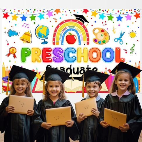 Mocsicka Preschool Graduation Backdrop 2026 Pre Kindergarten Graduation Banner Backdrop Kids Congrats Grad Class of 2026 Prek Party Decorations Photo Booth Props 70.8 x 43.3 Inch in Kuwait