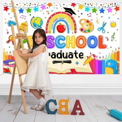 Mocsicka Preschool Graduation Backdrop 2026 Pre Kindergarten Graduation Banner Backdrop Kids Congrats Grad Class of 2026 Prek Party Decorations Photo Booth Props 70.8 x 43.3 Inch in Kuwait